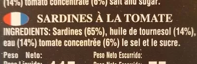 Lista de ingredientes del producto sardines  