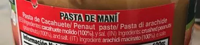 Lista de ingredientes del producto Pasta de maní nativo 