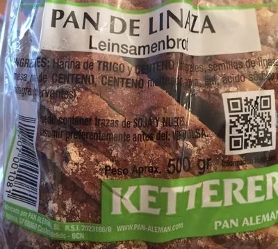 Lista de ingredientes del producto Pan de Linaza Ketterer 