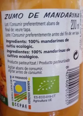 Lista de ingredientes del producto Zumo Mandarina  