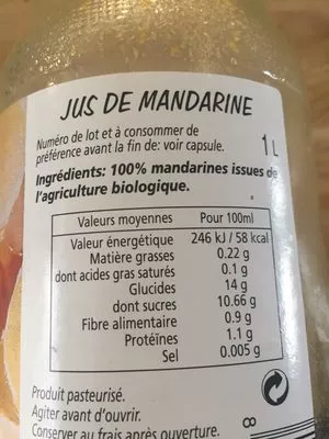 Lista de ingredientes del producto Jus de mandarine Cal Valls 