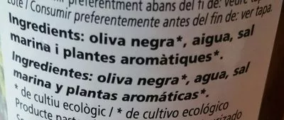 Lista de ingredientes del producto Oliva negra Cal Valls 