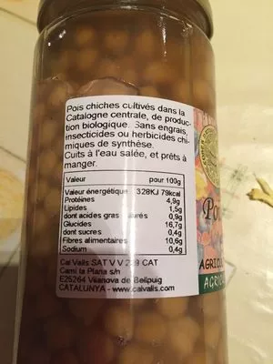 Lista de ingredientes del producto Garbanzos Ecológico Cal Valls 