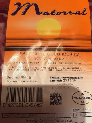 Lista de ingredientes del producto Paleta de cerdo iberica  400 g