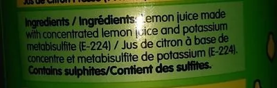 Lista de ingredientes del producto Jus de citron  