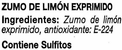 Lista de ingredientes del producto Limón exprimido Solimón 280 ml