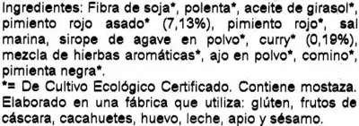 Lista de ingredientes del producto Hamburguesas vegetales Pimiento asado y curry Natursoy 150 g (2 x 75 g)