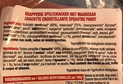 Lista de ingredientes del producto Pan Crujiente Espelta Y S. Amapolas (vegano) 200G Natursoy 200g