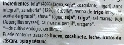 Lista de ingredientes del producto Tofu burger zanahoria Natursoy, Nutrition & Santé Iberia S.L., Nutrition & Santé S.A.S., Otsuka Pharmaceutical Co. Ltd., Otsuka Holdings Co. Ltd. 150 g (2 x 75 g)