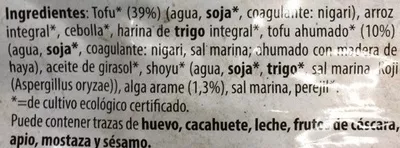 Lista de ingredientes del producto Hamburguesa vegetal de tofu algas Natursoy, Nutrition & Santé Iberia S.L., Nutrition & Santé S.A.S., Otsuka Pharmaceutical Co. Ltd., Otsuka Holdings Co. Ltd. 150 g (2 x 75 g)