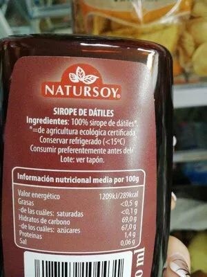 Lista de ingredientes del producto Sirope de dátiles Eco Natursoy Natursoy 