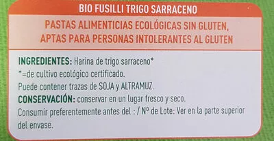 Lista de ingredientes del producto Bio Fusilli Natursoy 500 g