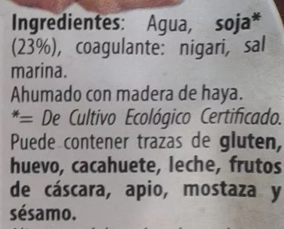 Lista de ingredientes del producto Tofu Ahumado Natursoy 250 g