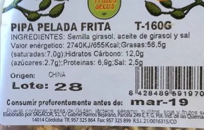 Lista de ingredientes del producto Pipa  