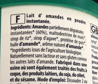 Lista de ingredientes del producto Lait d'amande ECOMIL 400g