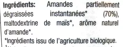 Lista de ingredientes del producto Lait d'amande nature en poudre Ecomil 400 g