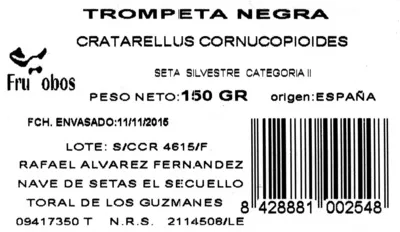 Lista de ingredientes del producto Setas trompeta negra Frutobos 150 g