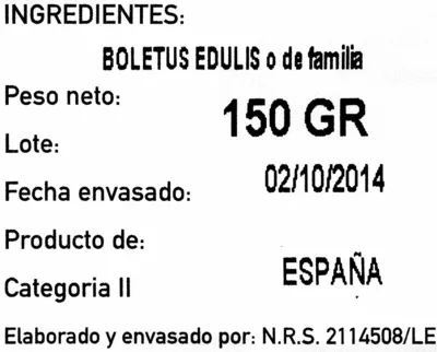 Lista de ingredientes del producto Hongo seco boletus edulis Champibos 150 g