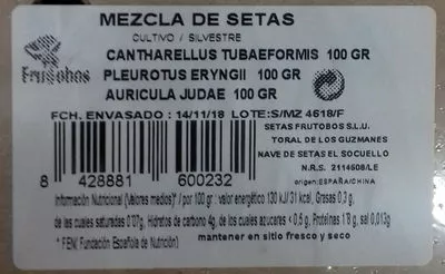 Lista de ingredientes del producto Mezcla de setas Frutobos 300 g