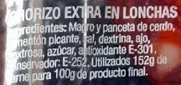 Lista de ingredientes del producto Chorizo picante de León Pajariel 100 g