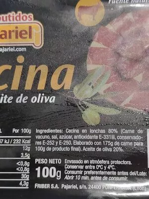 Lista de ingredientes del producto Cecina con aceite de oliva  