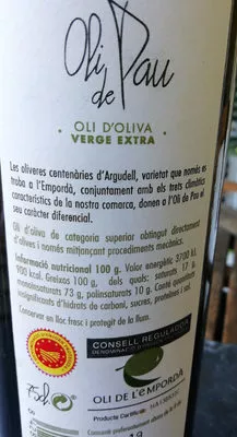 Lista de ingredientes del producto Oli Oliva Extra Verge de Pau  