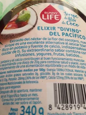 Lista de ingredientes del producto Sirope de flor de coco Sunny Life 340 g