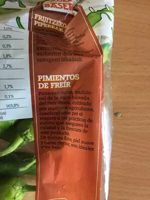 Lista de ingredientes del producto Pimientos Dulces Para Freir Euskal Baserri 