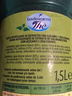 Lista de ingredientes del producto Té Verde con Áloe Vera san benedetto 