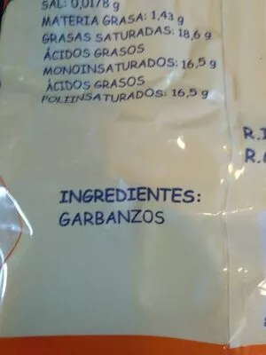 Lista de ingredientes del producto Harina fina de Garbanzos  