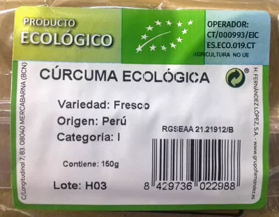 Lista de ingredientes del producto Cúrcuma  150 g