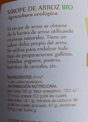 Lista de ingredientes del producto Sirop de riz Bio Biospirit 