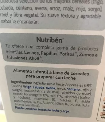 Lista de ingredientes del producto Cereales infantiles nutriben 