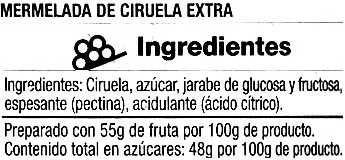 Lista de ingredientes del producto Mermelada Extra de ciruela SuperSol 350 g, 314 ml