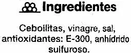 Lista de ingredientes del producto Cebollitas encurtidas "SuperSol" SuperSol 345 g (neto), 180 g (escurrido), 370 ml