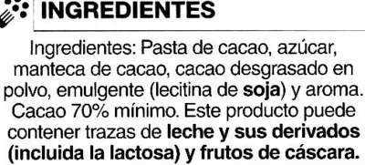 Lista de ingredientes del producto Tableta de chocolate negro 70% cacao SuperSol 150 g