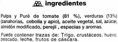 Lista de ingredientes del producto Salsa napolitana "SuperSol" SuperSol 260 g (neto), 280 ml