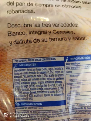 Lista de ingredientes del producto Cereales pan estilo rústico supersol superSol 550 g