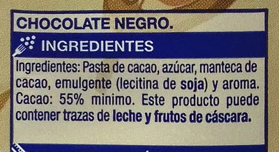 Lista de ingredientes del producto Chocolate negro SuperSol 125 g