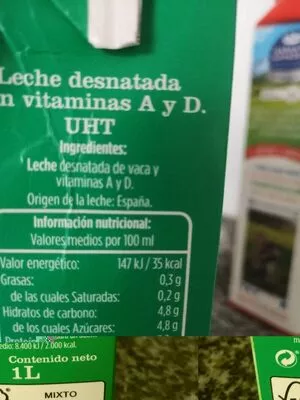 Lista de ingredientes del producto Leche desnatada Alimerka 