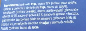 Lista de ingredientes del producto Galleta de cacao rellena de crema Alimerka 