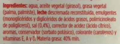 Lista de ingredientes del producto Margarina ligera Alimerka 