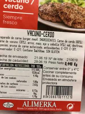 Lista de ingredientes del producto Burguer meat alimerka Alimerka 