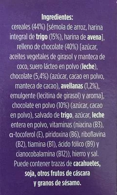 Lista de ingredientes del producto Cereales chocolateados rellenos de chocolate Alimerka 