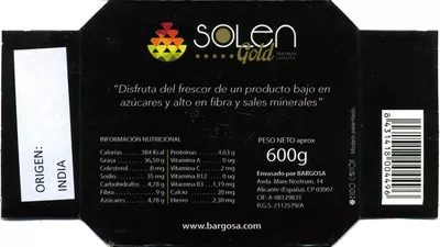 Lista de ingredientes del producto Coco Solen Gold 1 pieza (600 g aprox.)