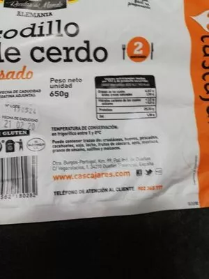 Lista de ingredientes del producto Codillo de cerdo asado Cascajares 