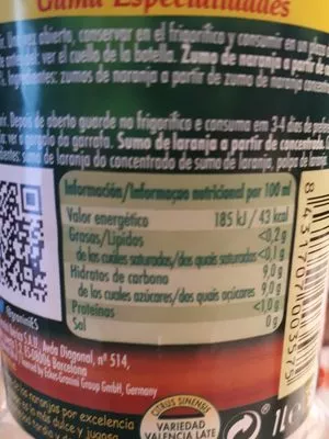 Lista de ingredientes del producto Granini Zumo De Naraja 100% Fruta Granini 