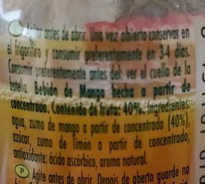 Lista de ingredientes del producto Mango totapuri Granini 