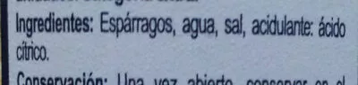 Lista de ingredientes del producto Espárrago grueso 6/10 Carrefour 205 g