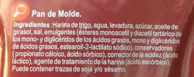 Lista de ingredientes del producto Pan molde Carrefour 820 g